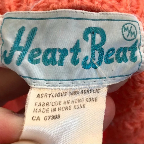 Vintage Heart Beat  Chunky Neon Orange V-Neck Sweater - Picture 3 of 6